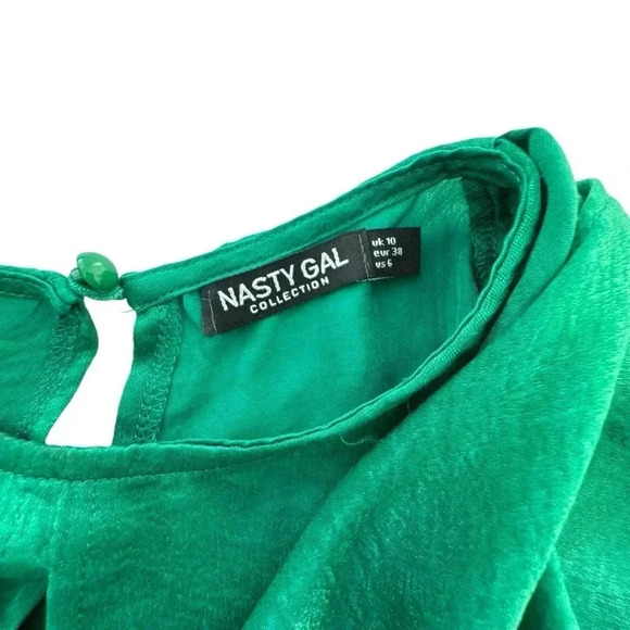 Women’s Satin Green Blouse features a tie-belt at waist, relaxed silhouette - Picture 7 of 14